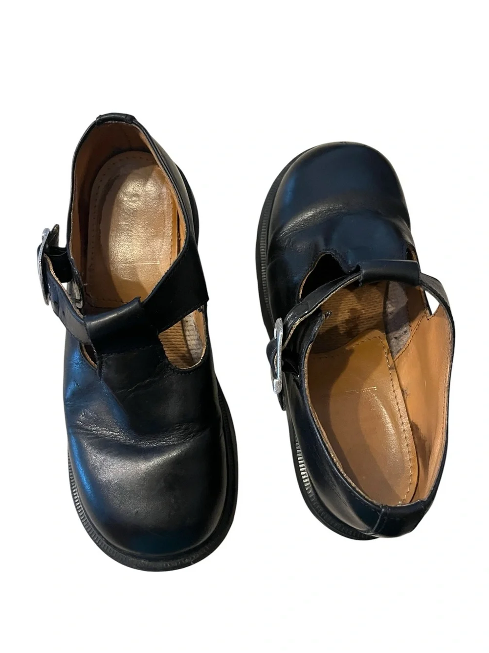 Vtg Dr. Martens MARY JANE England Black Leather Platform T-strap Buckle 8334